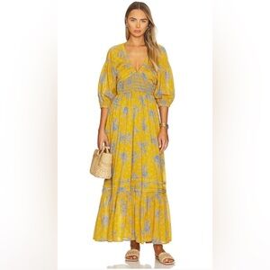 Free People Yellow and Blue Floral Maxi Dress
